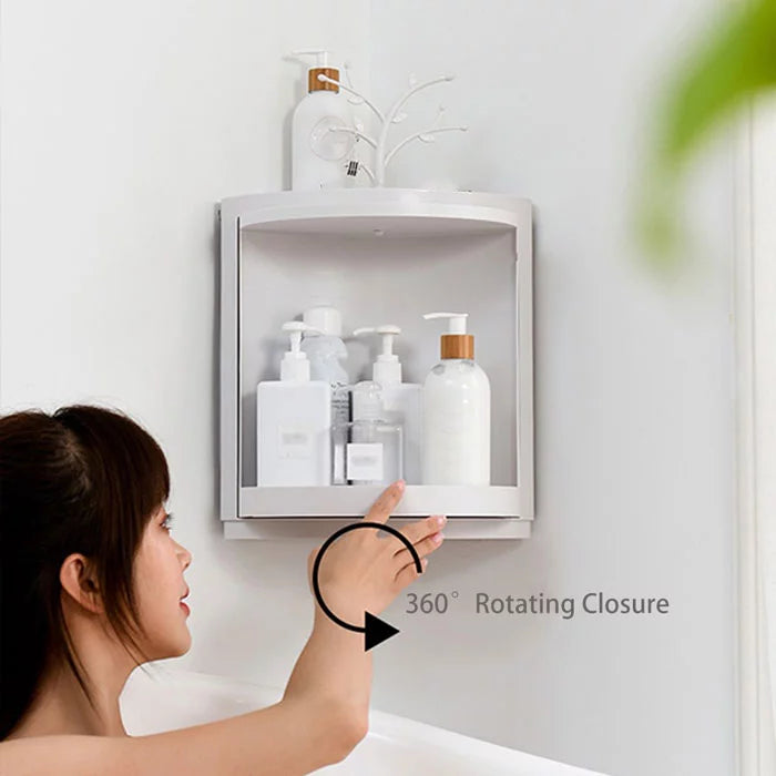 Bathroom Corner Storage Cabinet 360 Degree Rotating Triangle Shelf Multifunction Rack Wall Mounted Kitchen Cosmetic Storage Box